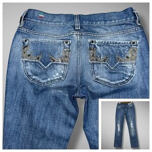 Diesel Jeans Womens 27x31 Liv Low Rise Slim Straight Sequin Embellished Hemmed